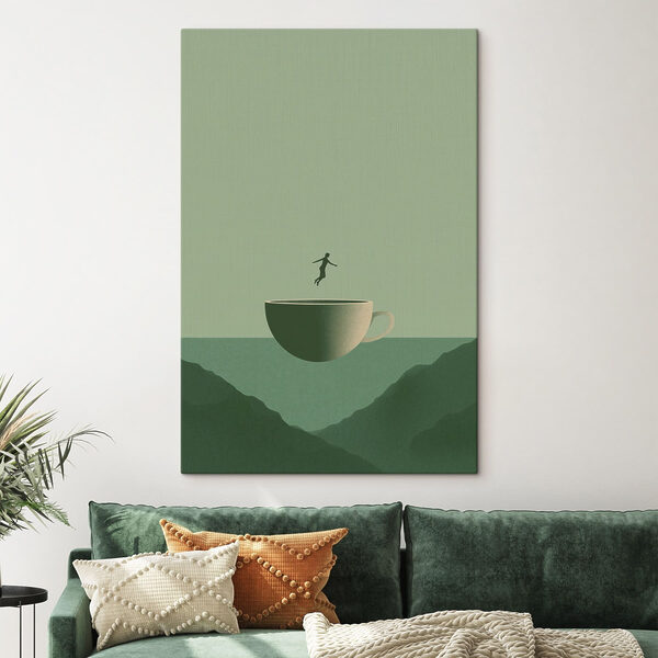 Person jumping into a cup