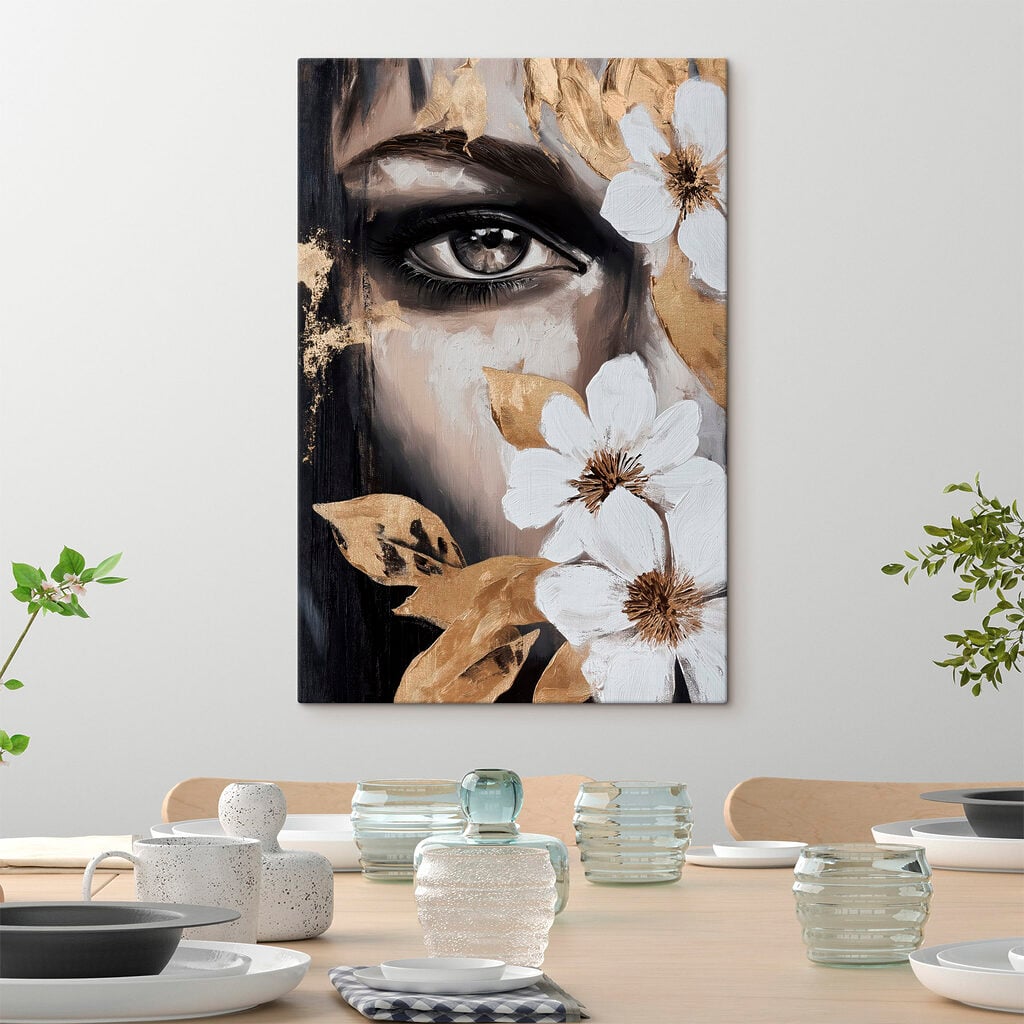 Painting of a woman's eye and flowers
